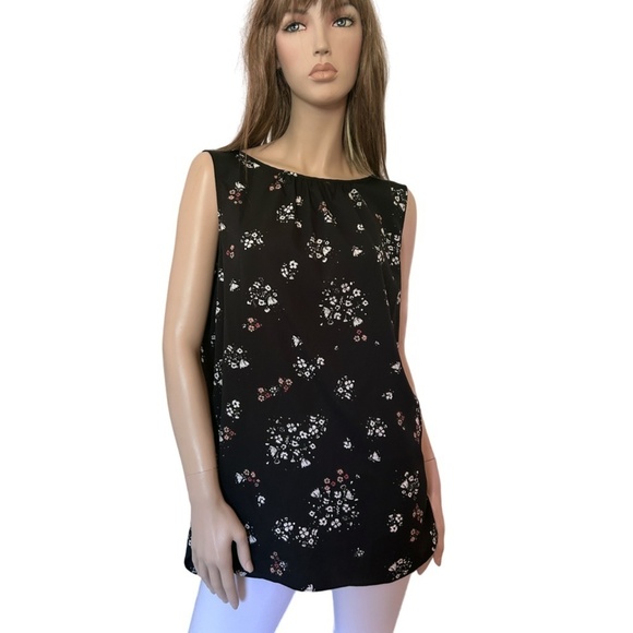 Cabi Floral Tunic Top Tank Blouse Sleeveless Keyhole back tie ruching XL NWOT - Picture 4 of 11